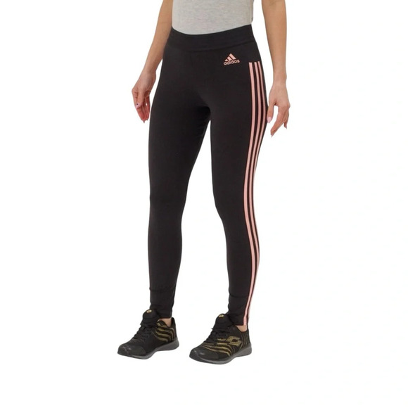 ADIDAS Women’s XS Equip 3-Stripes Leggings BLACK/BLUSH  PINK Stripes Front Logo - Picture 2 of 5